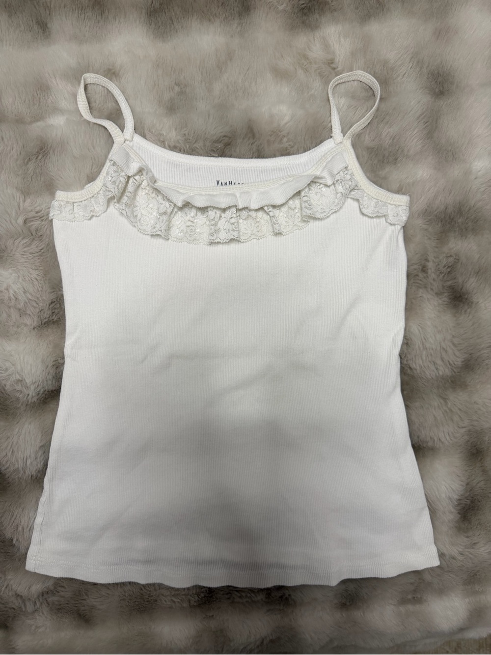 Van Heusen White Lace-Trim Ribbed Camisole